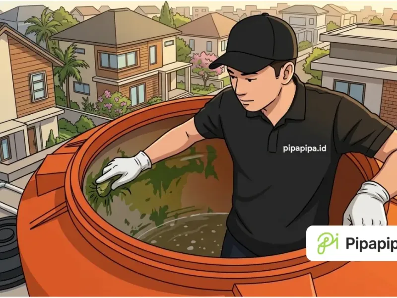Ilustrasi teknisi PipaPipa.id membersihkan bagian dalam toren air